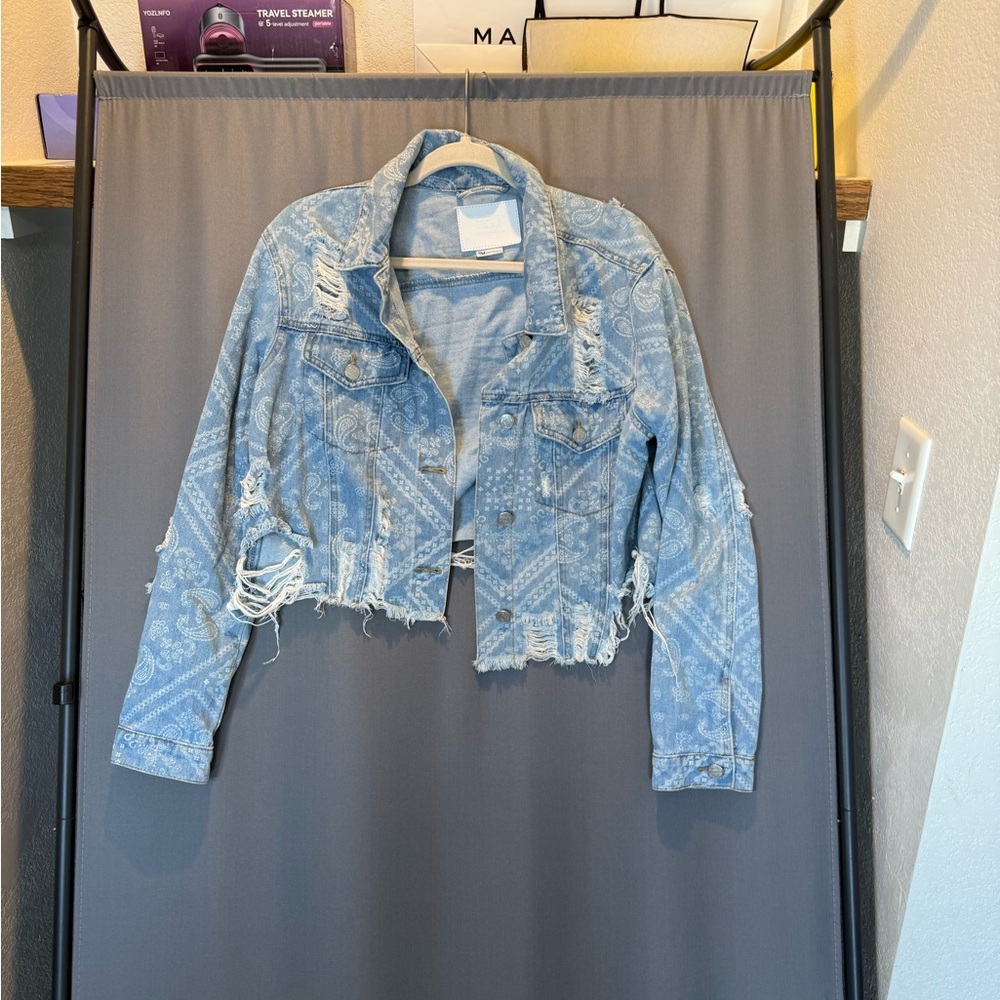 Stylish Light Blue Distressed Jean Jacket